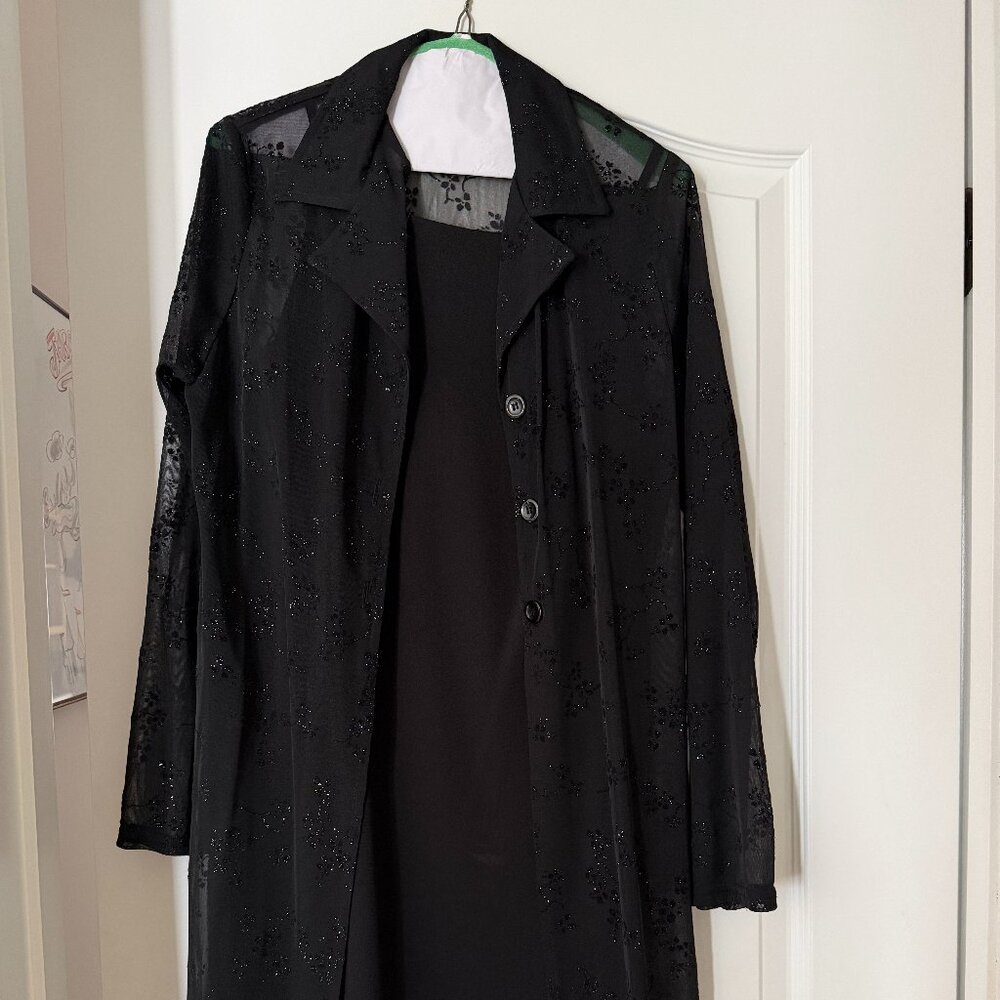 Simple Black fitted Dress with lace overlay jacket